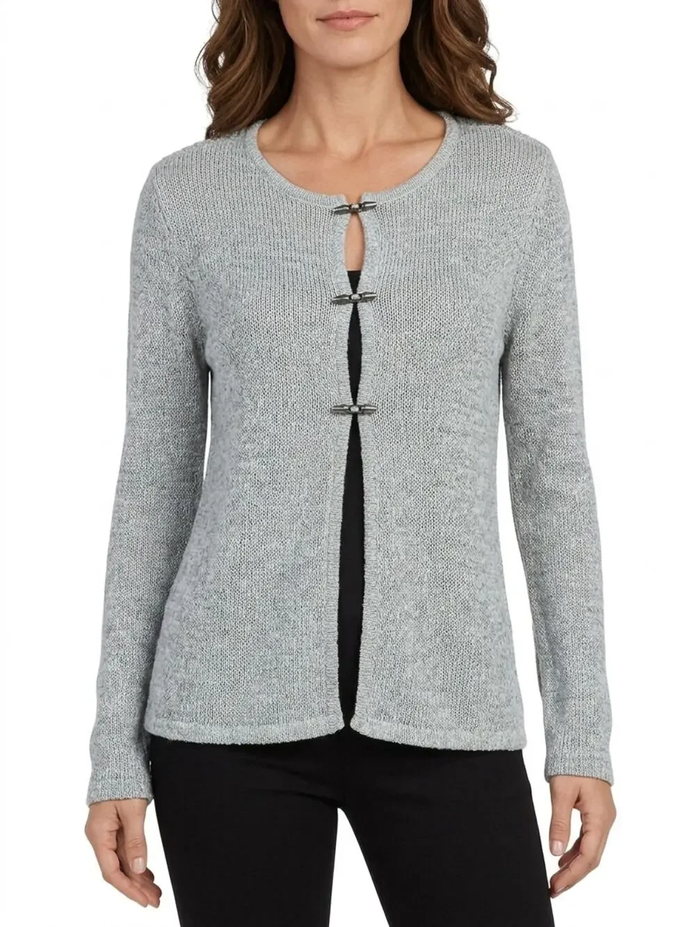 Sigrid Olsen Gray Cardigan Lightweight Sweater Women Size L